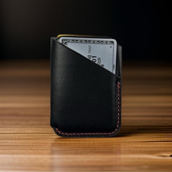Your Initials on Minimalist Black Italian Leather Card Wallet - Picture 4 of 5